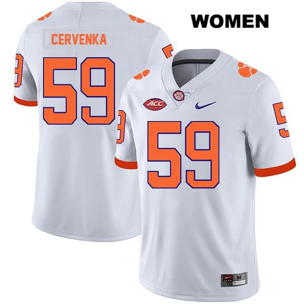 Women's Clemson Tigers #59 Gage Cervenka Stitched White Legend Authentic Nike NCAA College Football Jersey NHT0446DL